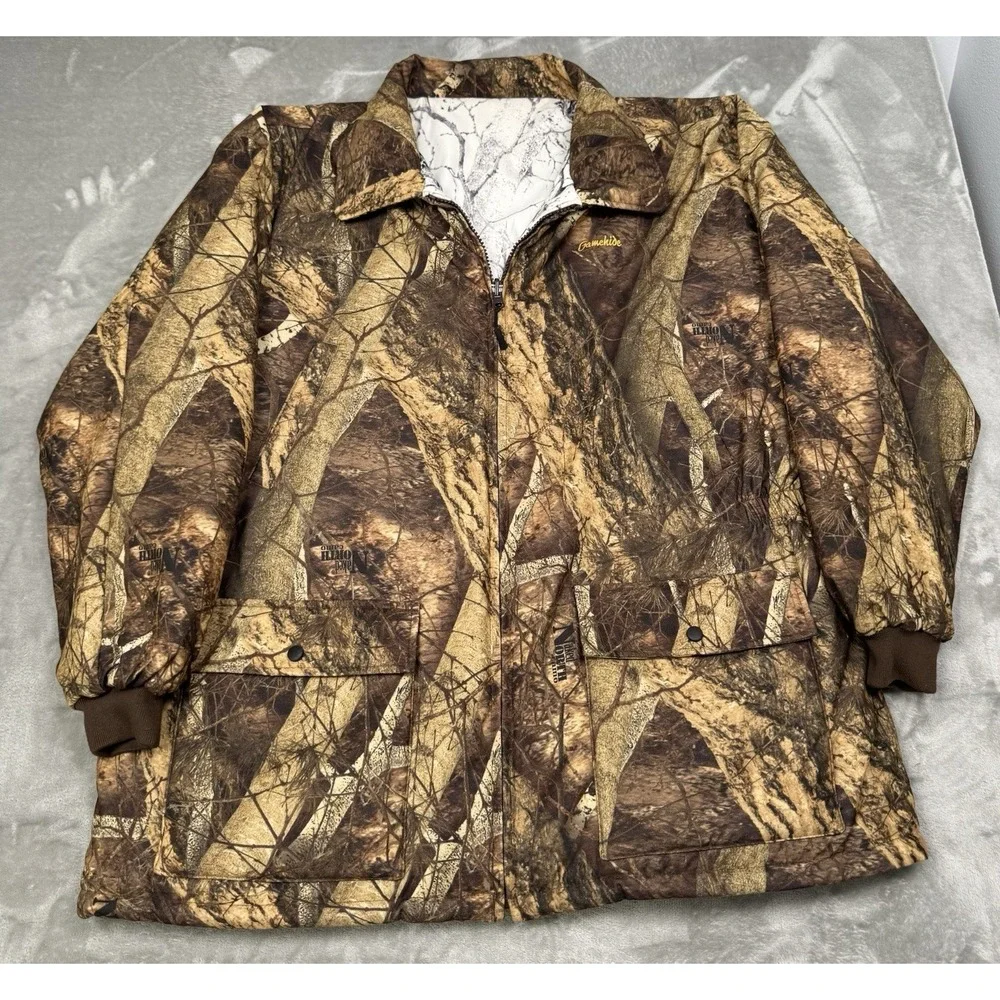 Gamehide Reversible Hunting Coat Mens 2XL White Camo Naked North Jacket Vintage